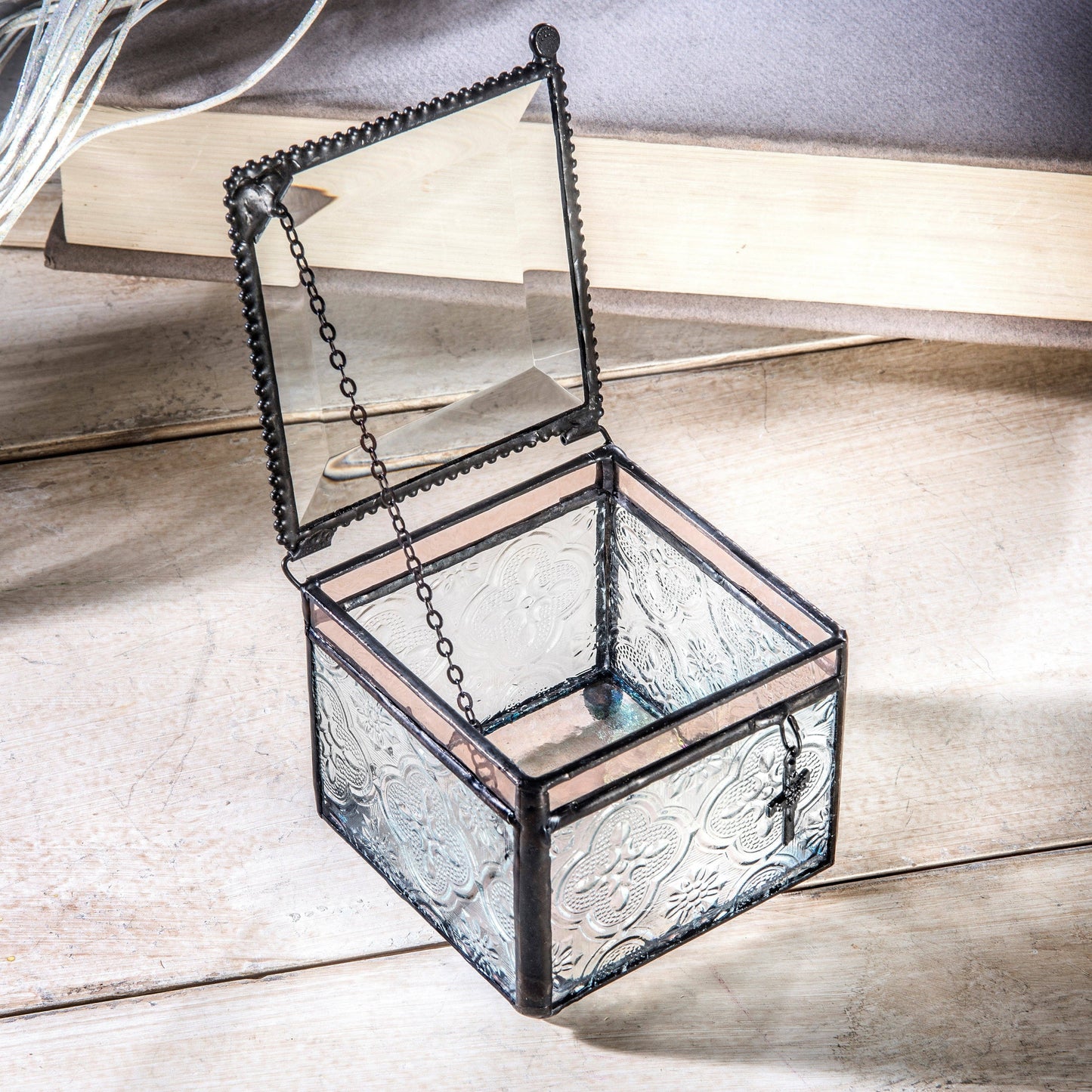 Clear Vintage Glass Box with Cross Charm