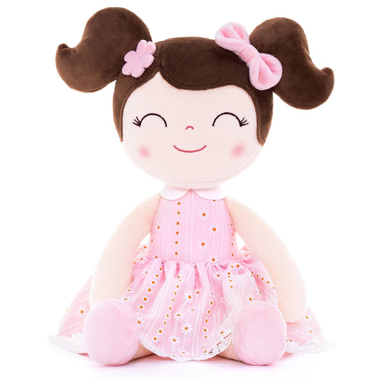 Light Pink Plush Doll With Dark Brown Hair