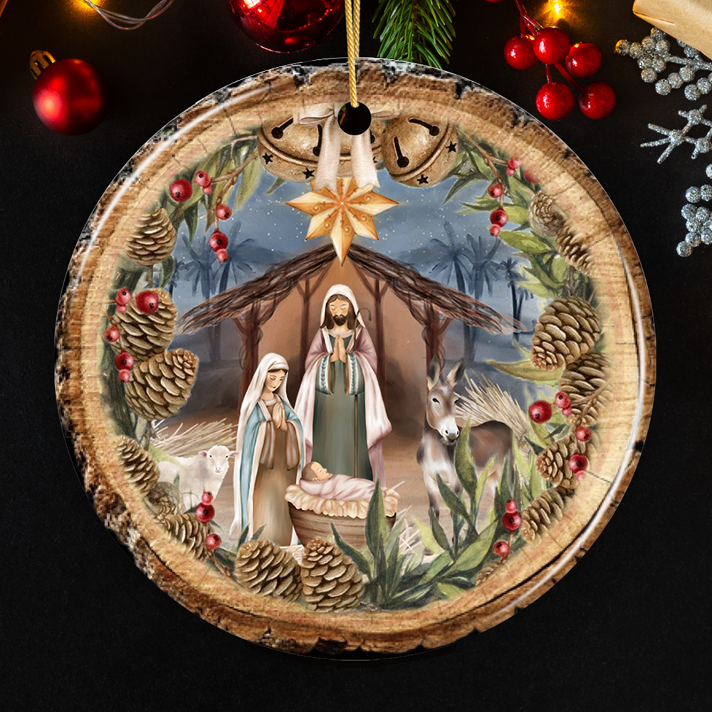 Rustic Nativity Birth of Christ Scene Ornament, Christianity
