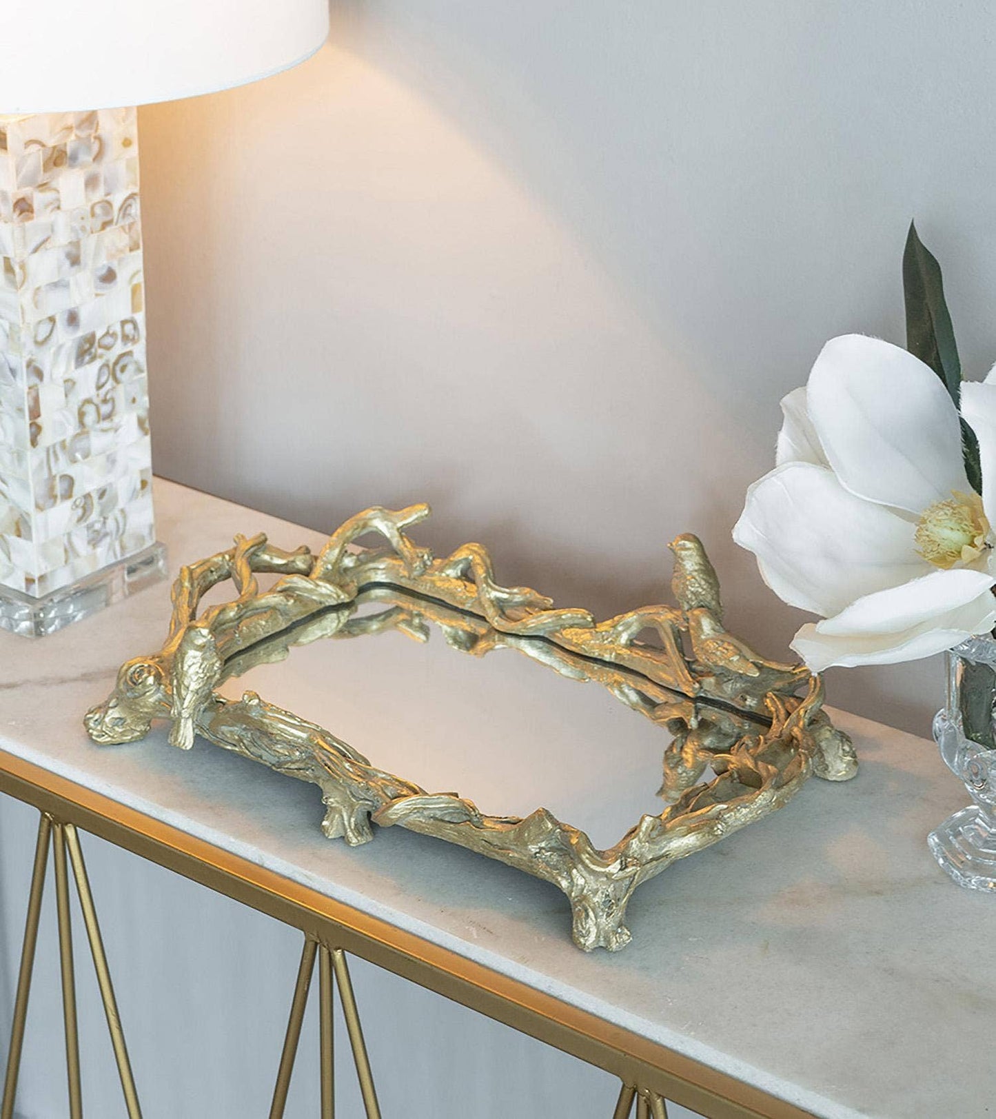 Gold Bird Mirrored Tray