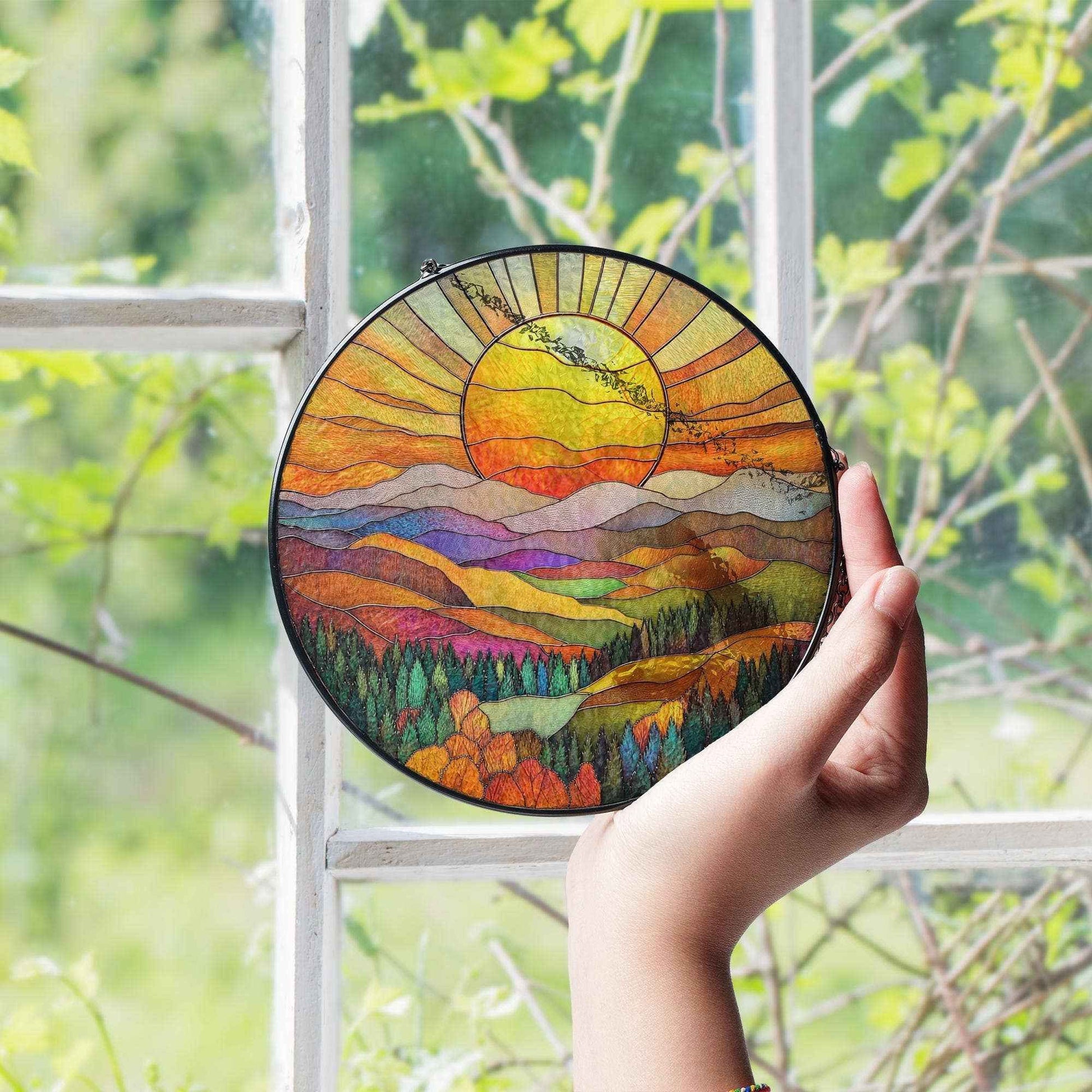 Mountain Range Stained Glass Suncatcher, Nature Window Art