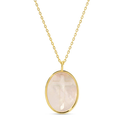 Cross Etched Shell Pendant Necklace