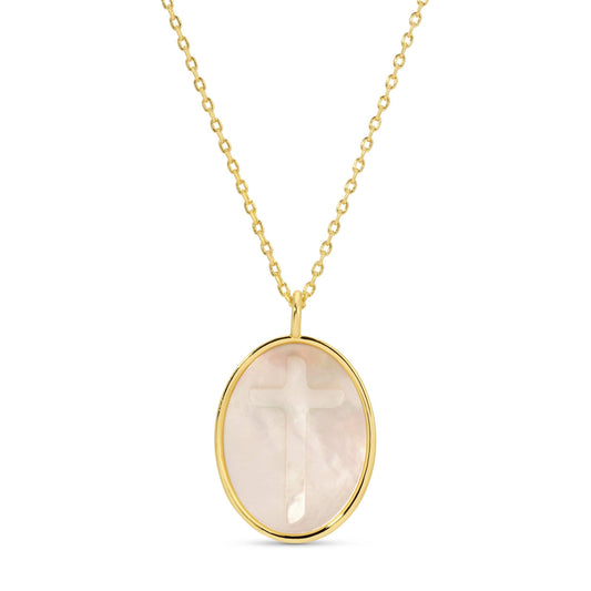Cross Etched Shell Pendant Necklace