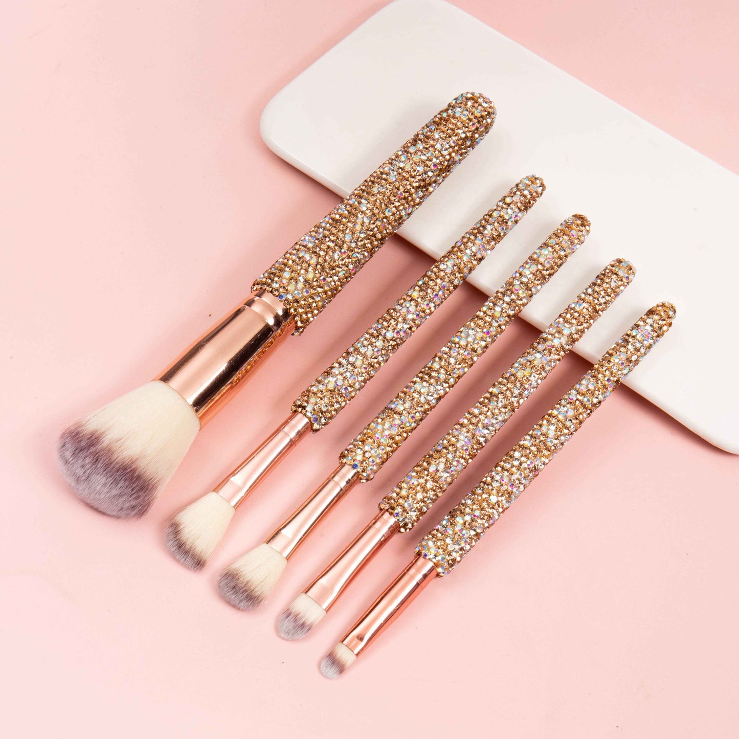 5PCS Ceramic Rhinestone Make Up Brush Set CR0016: Gold