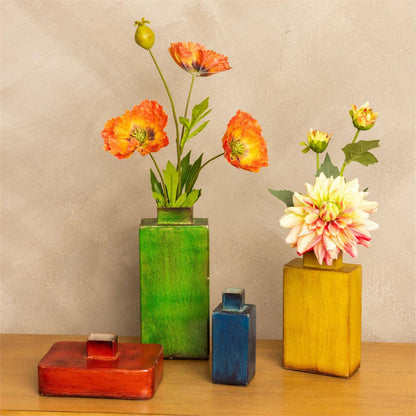 Vase - Multi Color Cube Shaped Enamel (Set Of 4)