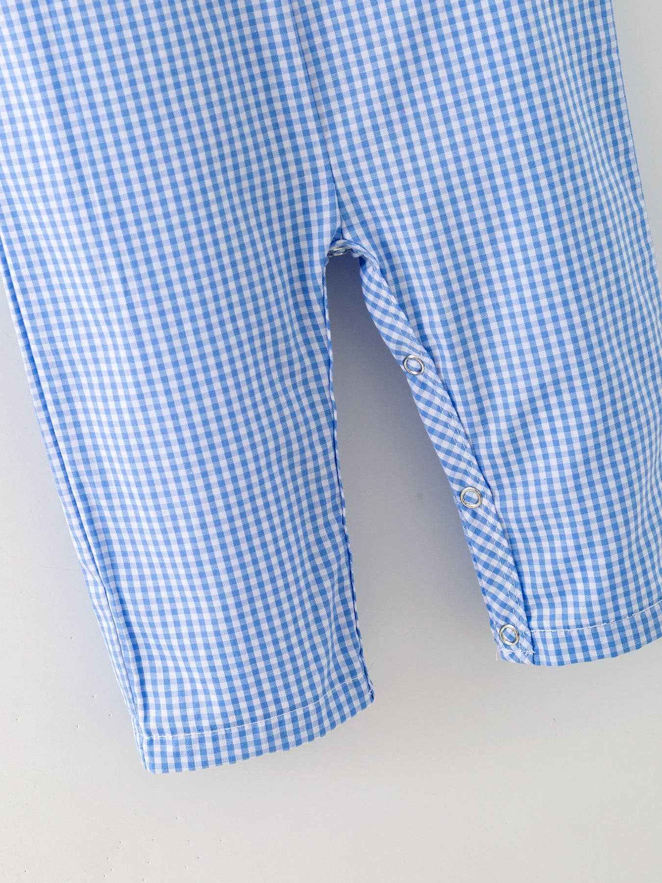 Baby Boy Baseball Smocked Romper – Blue Plaid Summer Outfit: 3M