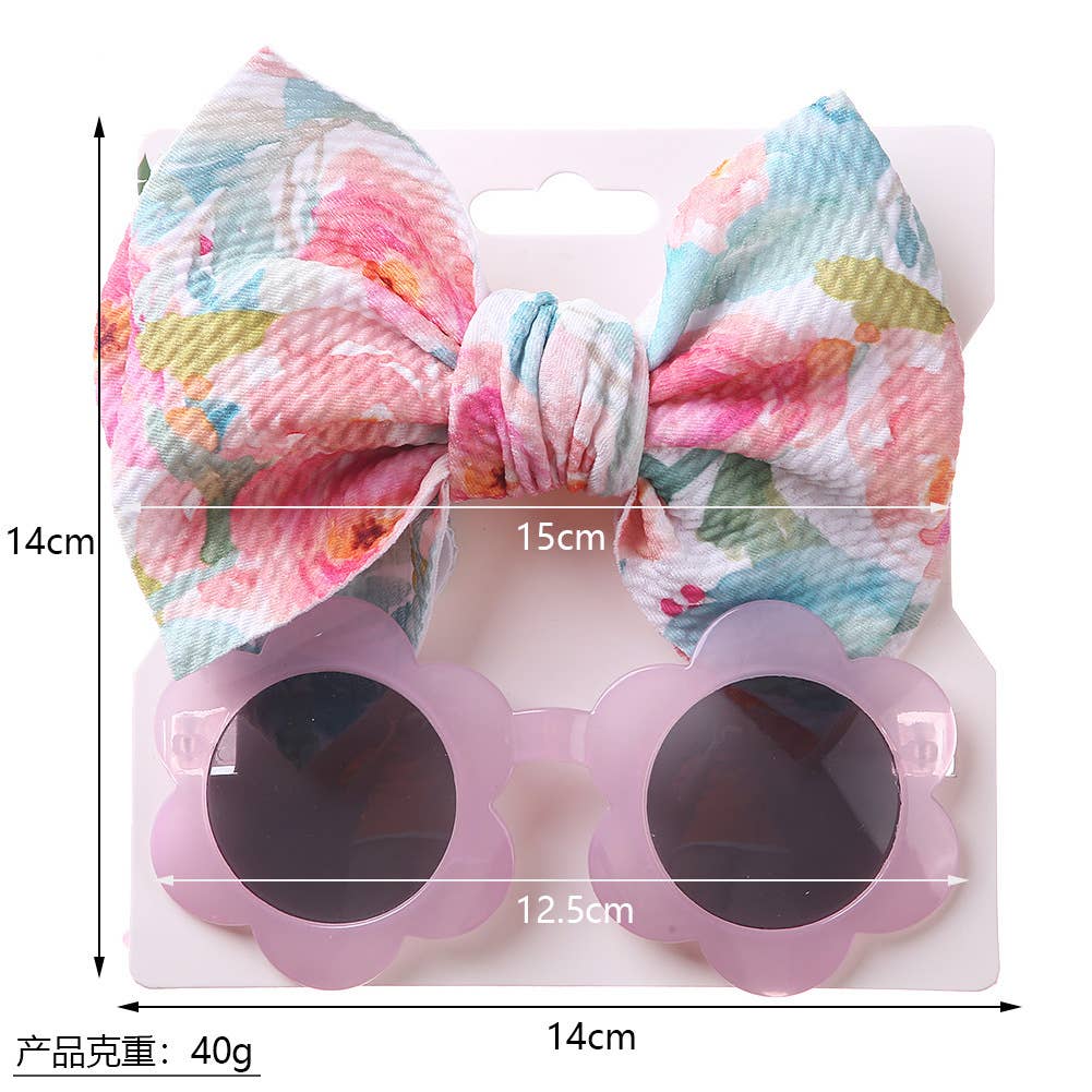 Baby Girl summer sea Sunglasses and floral Headband Set