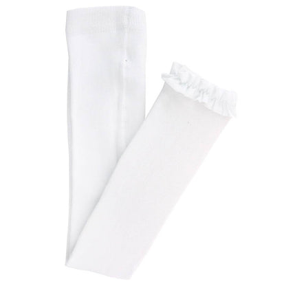 Girls White Footless Ruffle Tights
