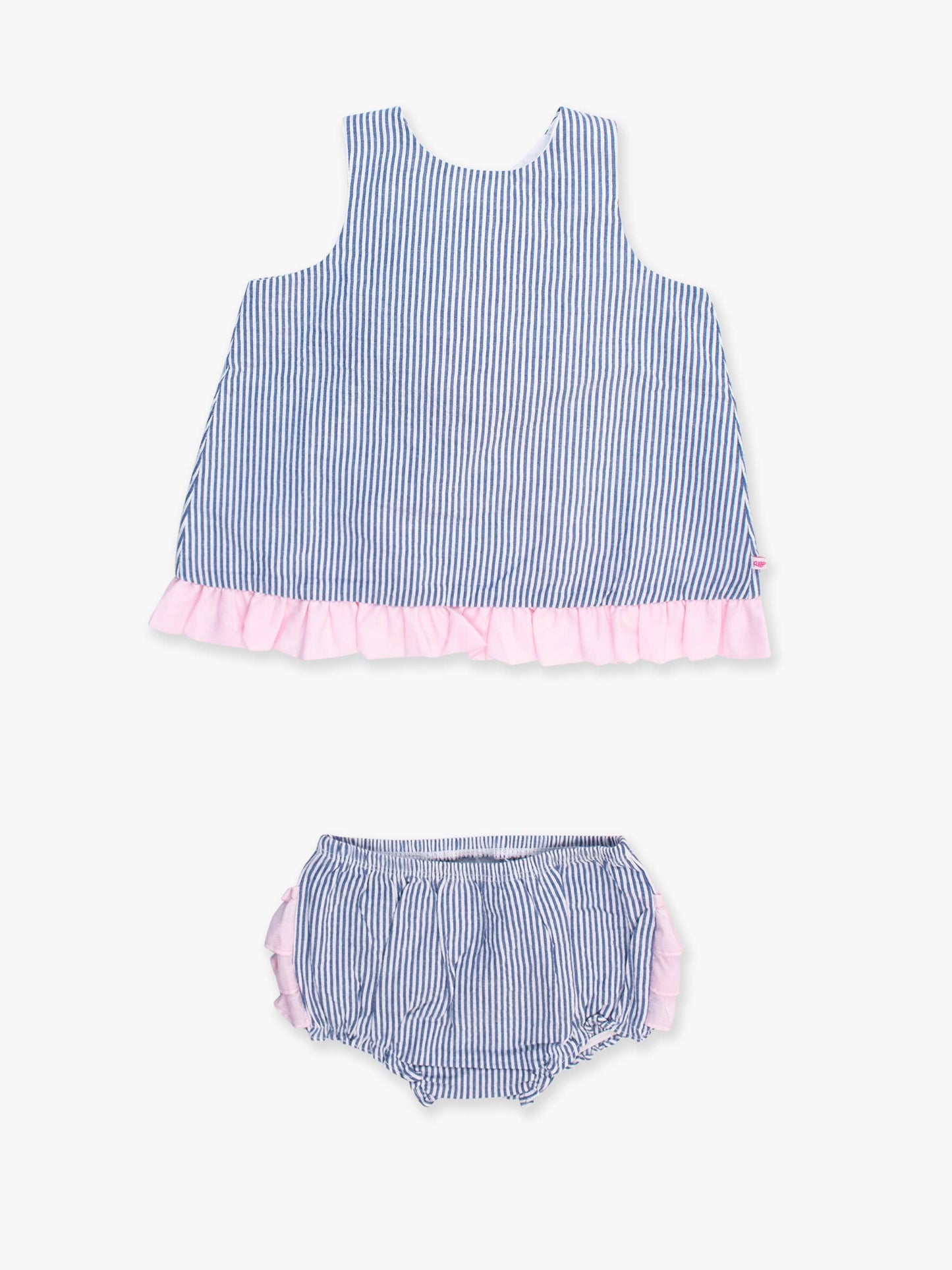 Baby Girls Blue Seersucker Ruffle Swing Top & Bloomer