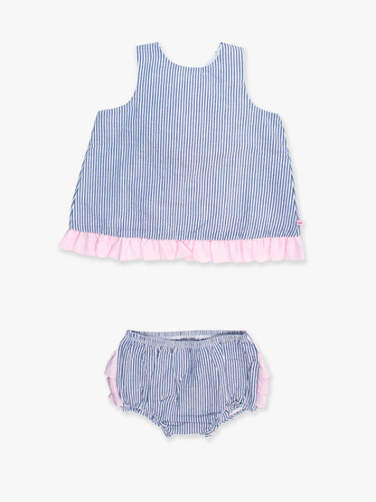 Baby Girls Blue Seersucker Ruffle Swing Top & Bloomer