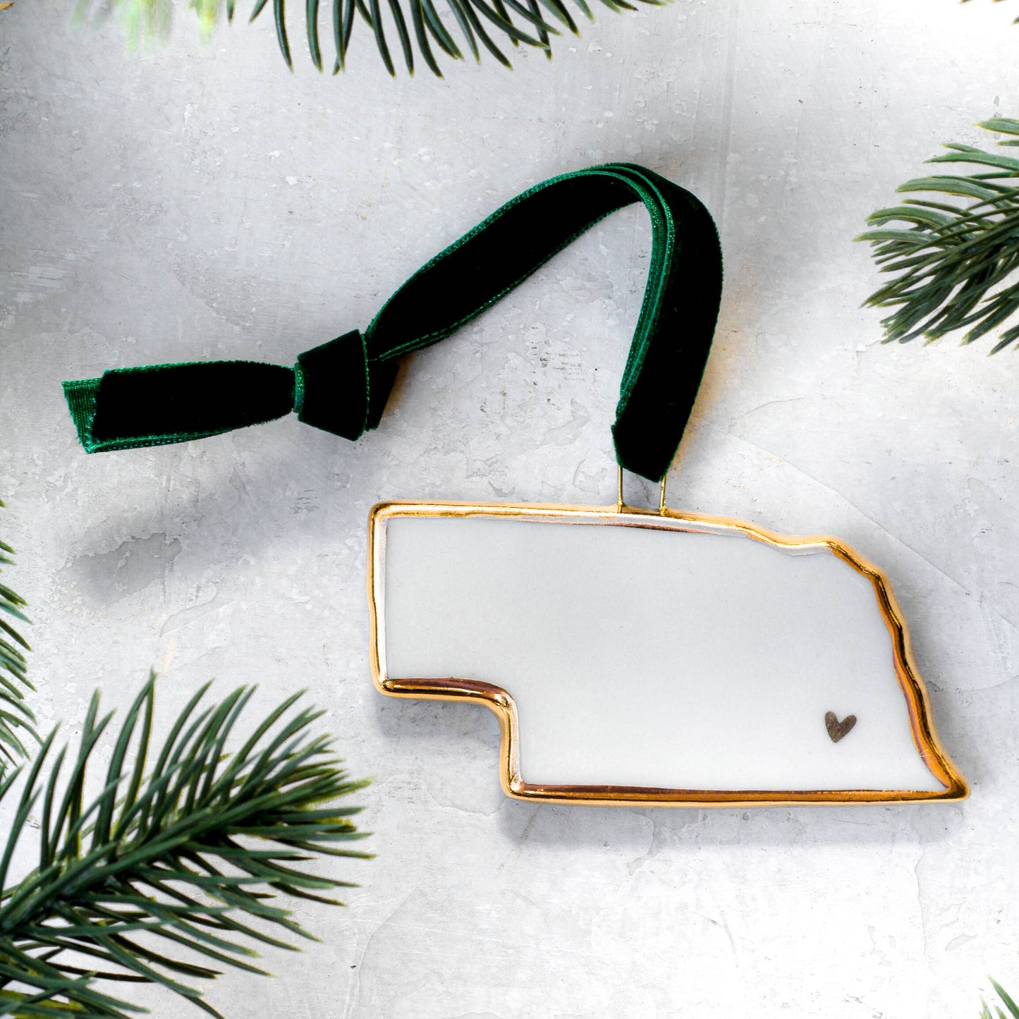 Nebraska Handmade Porcelain State Ornament -No HEART