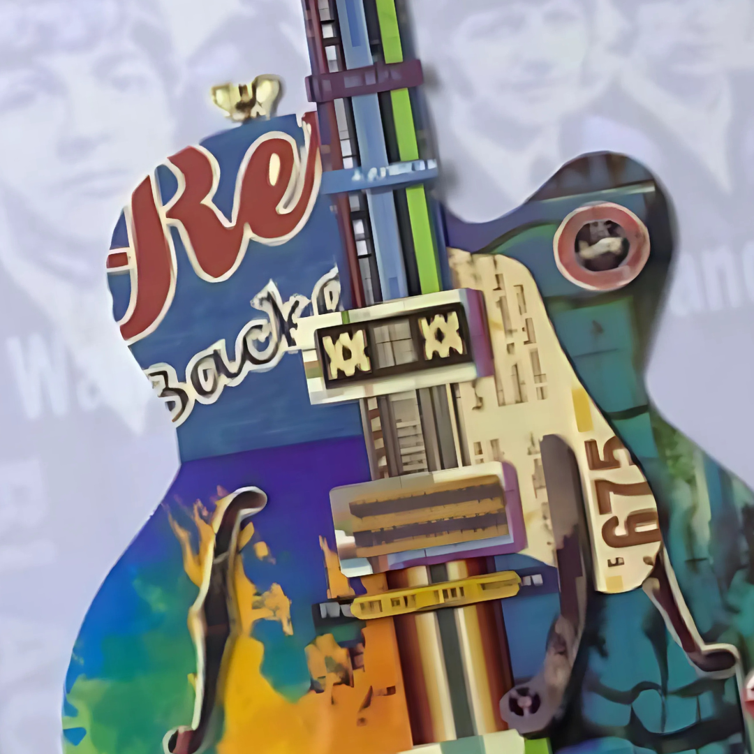 3D Collage Art | Beetles Guitar Blue (40"x20")