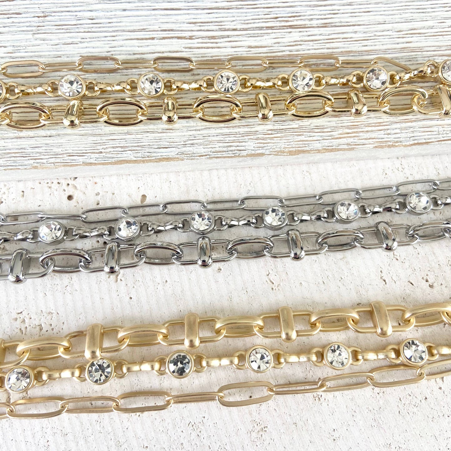 Triple chain crystal bracelet