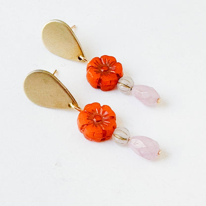 Romantic Flower Stud Earrings with Boho Charm
