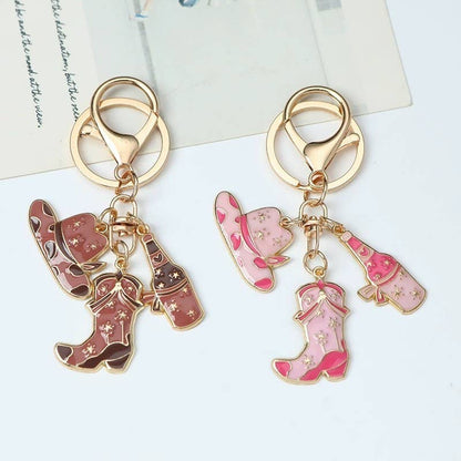 WESTERN BOOT HAT WINE BAG KEYCHAIN