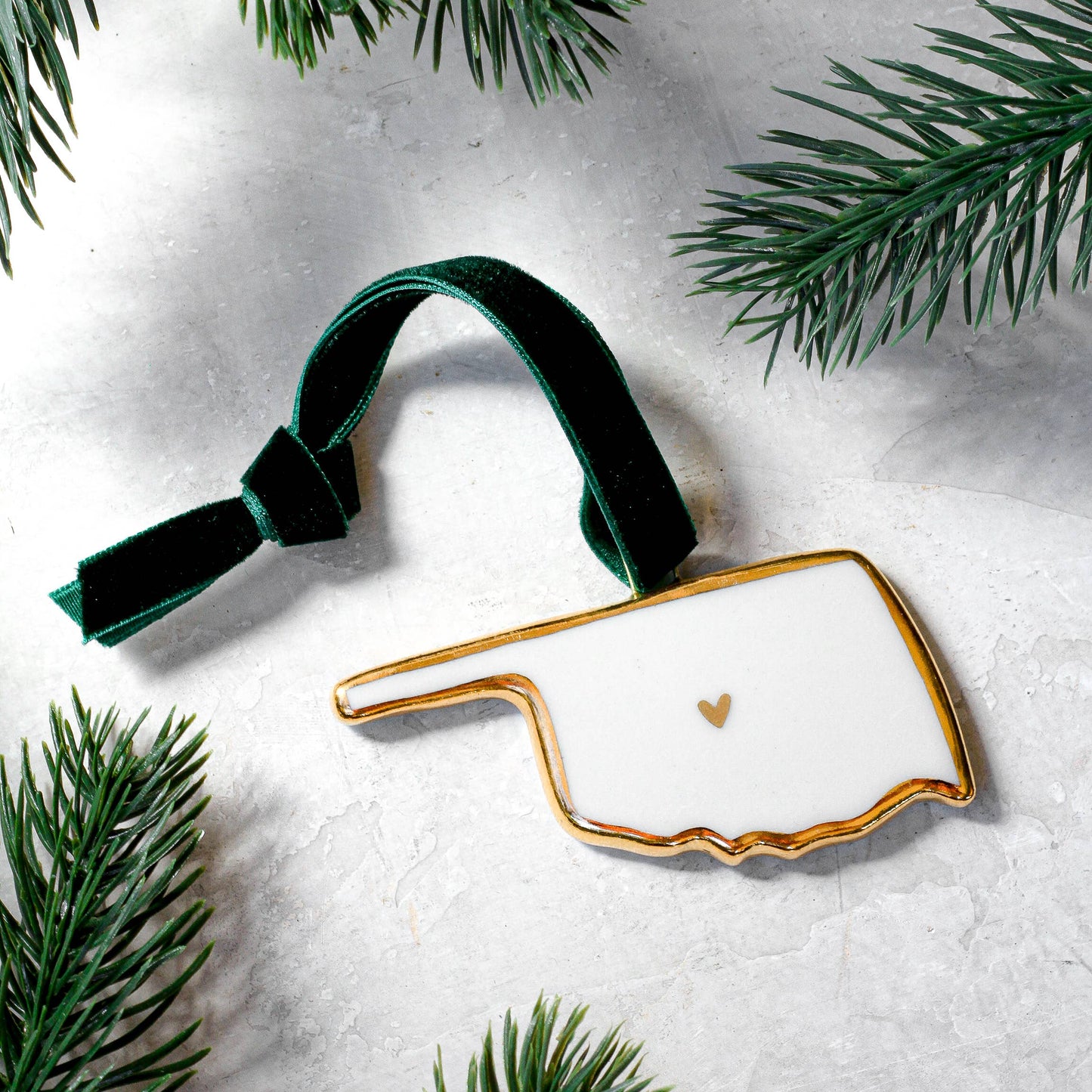 Oklahoma Handmade Porcelain State Ornament w/Gold
