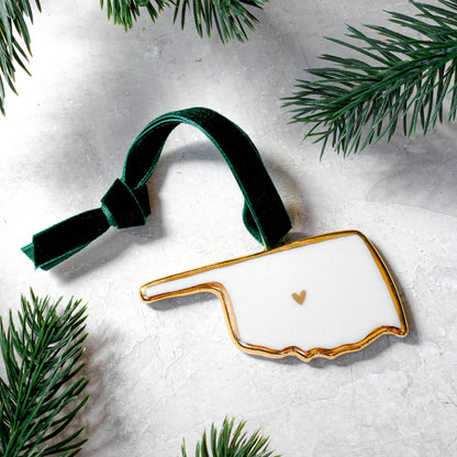 Oklahoma Handmade Porcelain State Ornament w/Gold