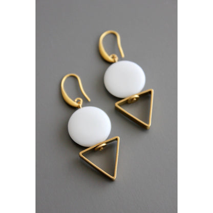 Geometric white agate hoop earrings