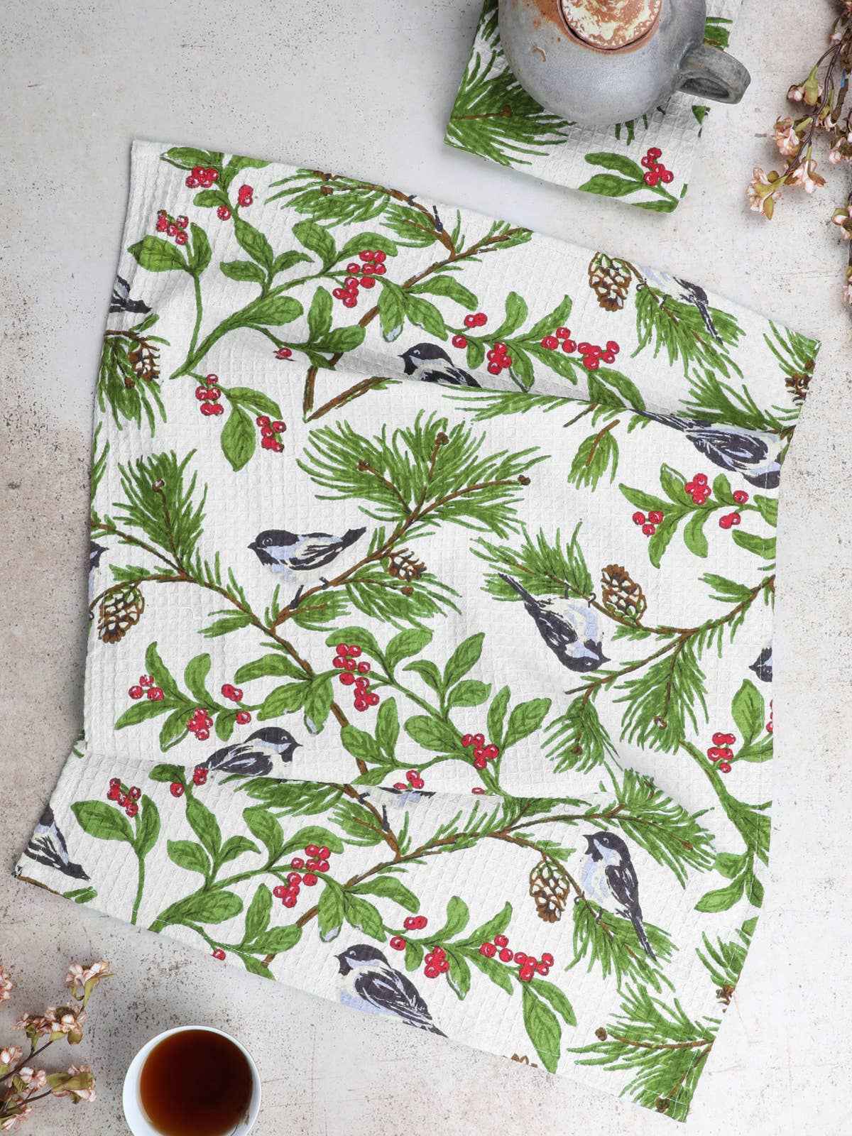 Chickadee Tea Towel Set of 2 - Ivory