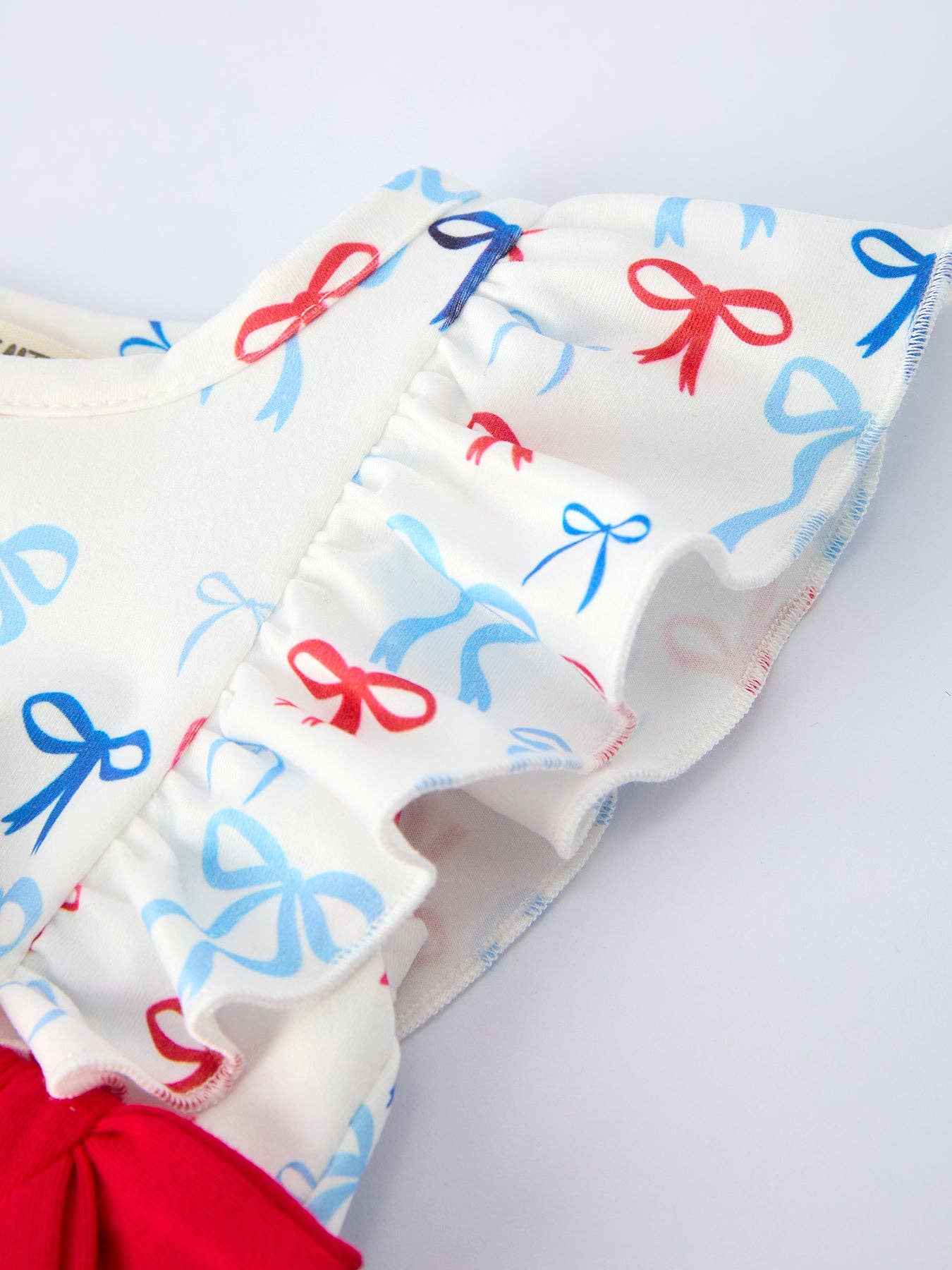 4th of july Bow Print Baby Girl Romper With Ruffle Details: 18M