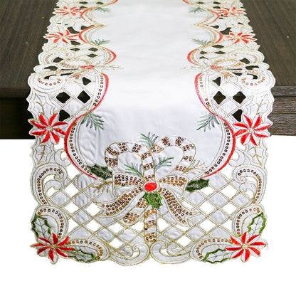 Holly Bow Christmas Design Ivory Table Runner