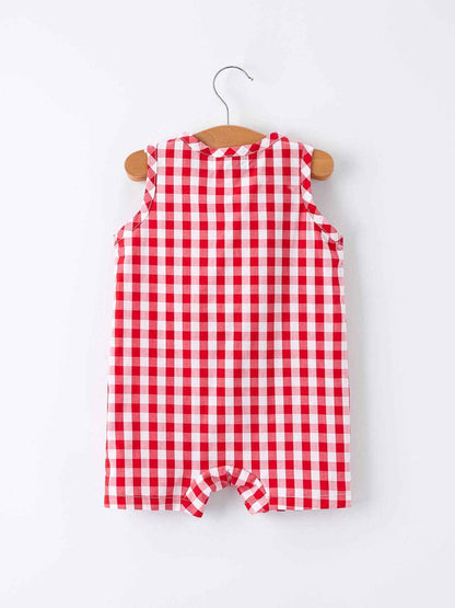 Summer Plaid Smocked Ruffle Boys Romper Sibling Outfits: 18M