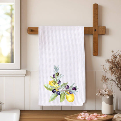 Lemon & Olive Waffle Weave Kitchen Tea Towel Farmhouse Decor