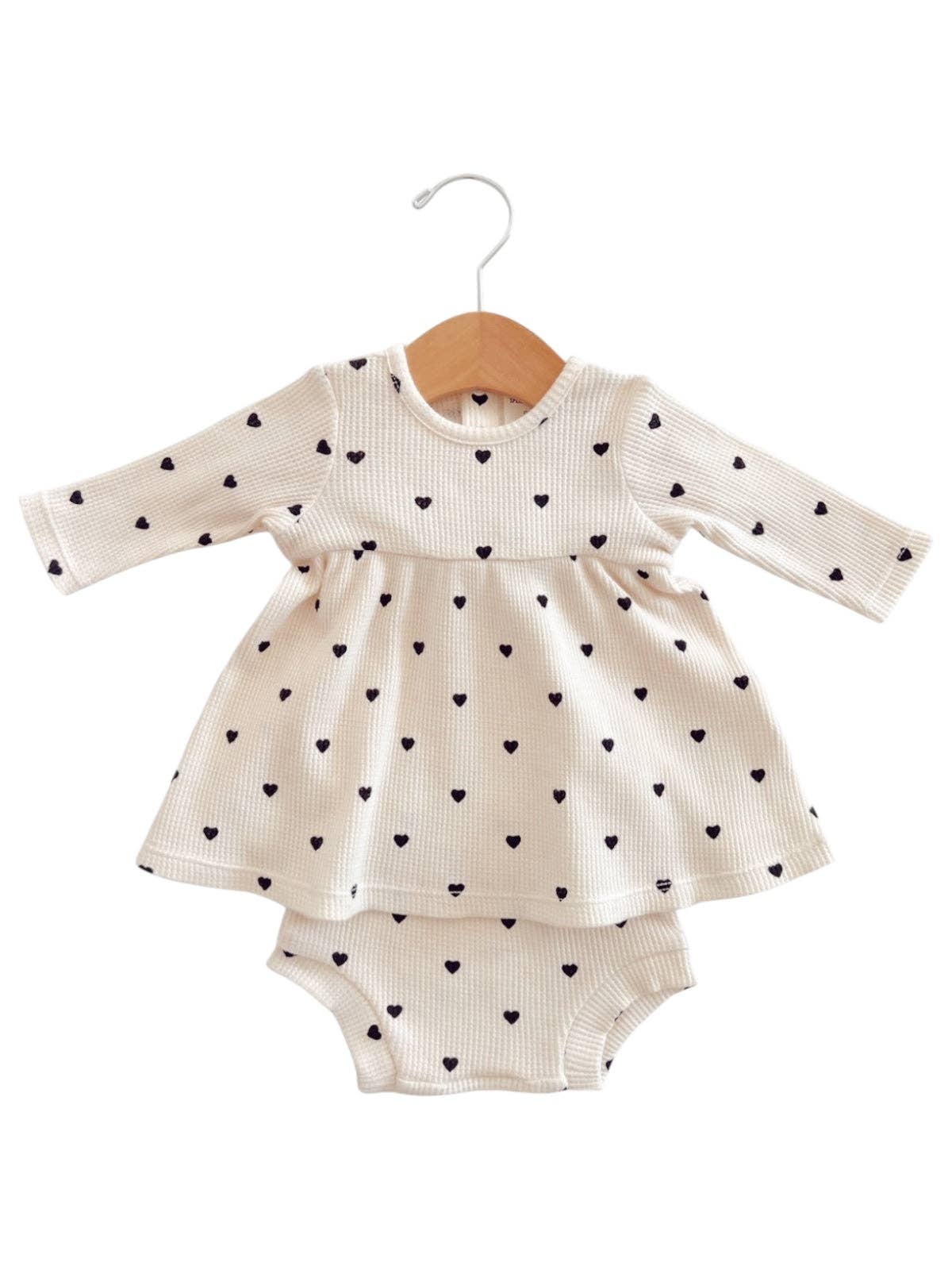 Organic Waffle Simple Dress & Bloomer, Black Heart