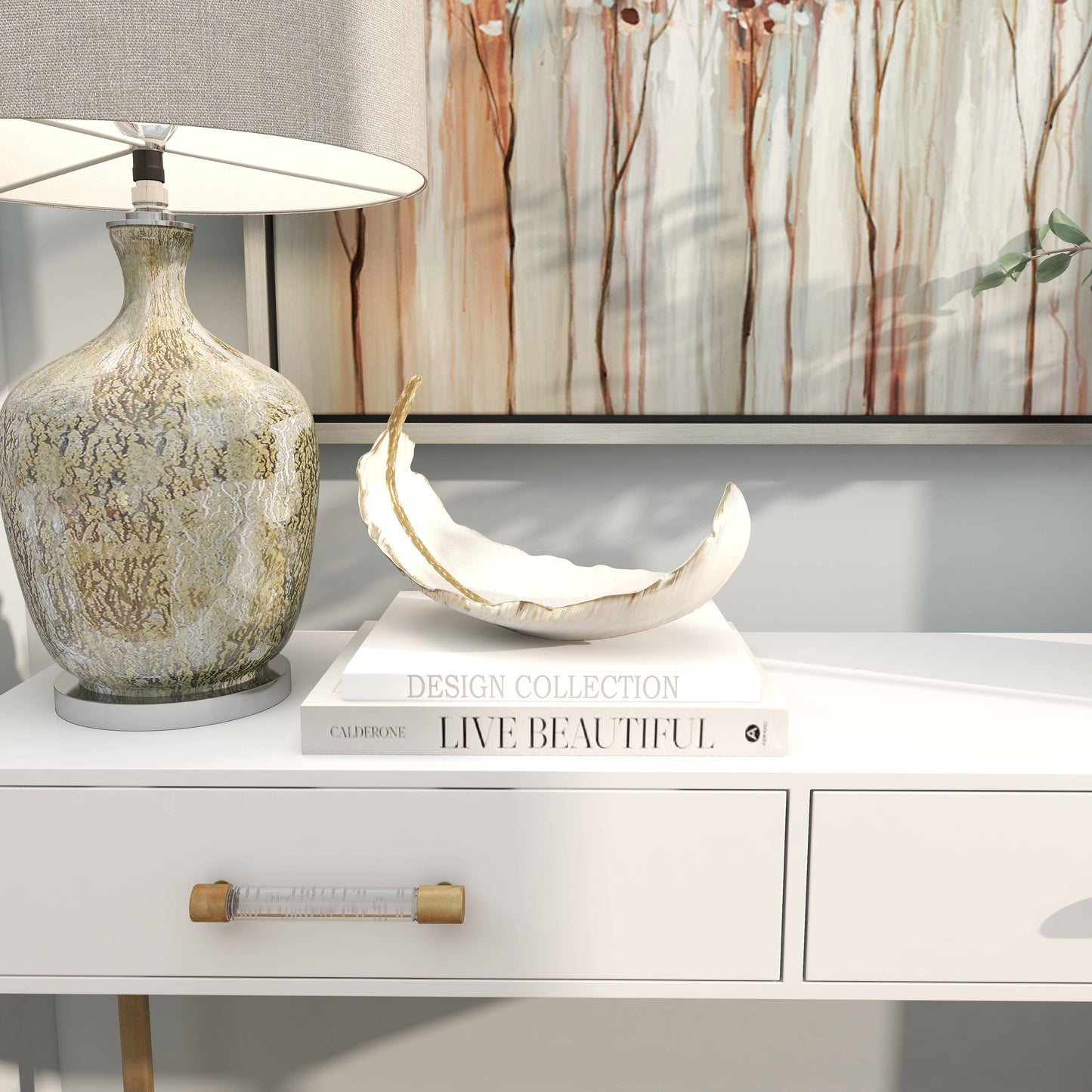 UMA Home Decor - Glam or Traditional Decorative Bowl - White, Gold