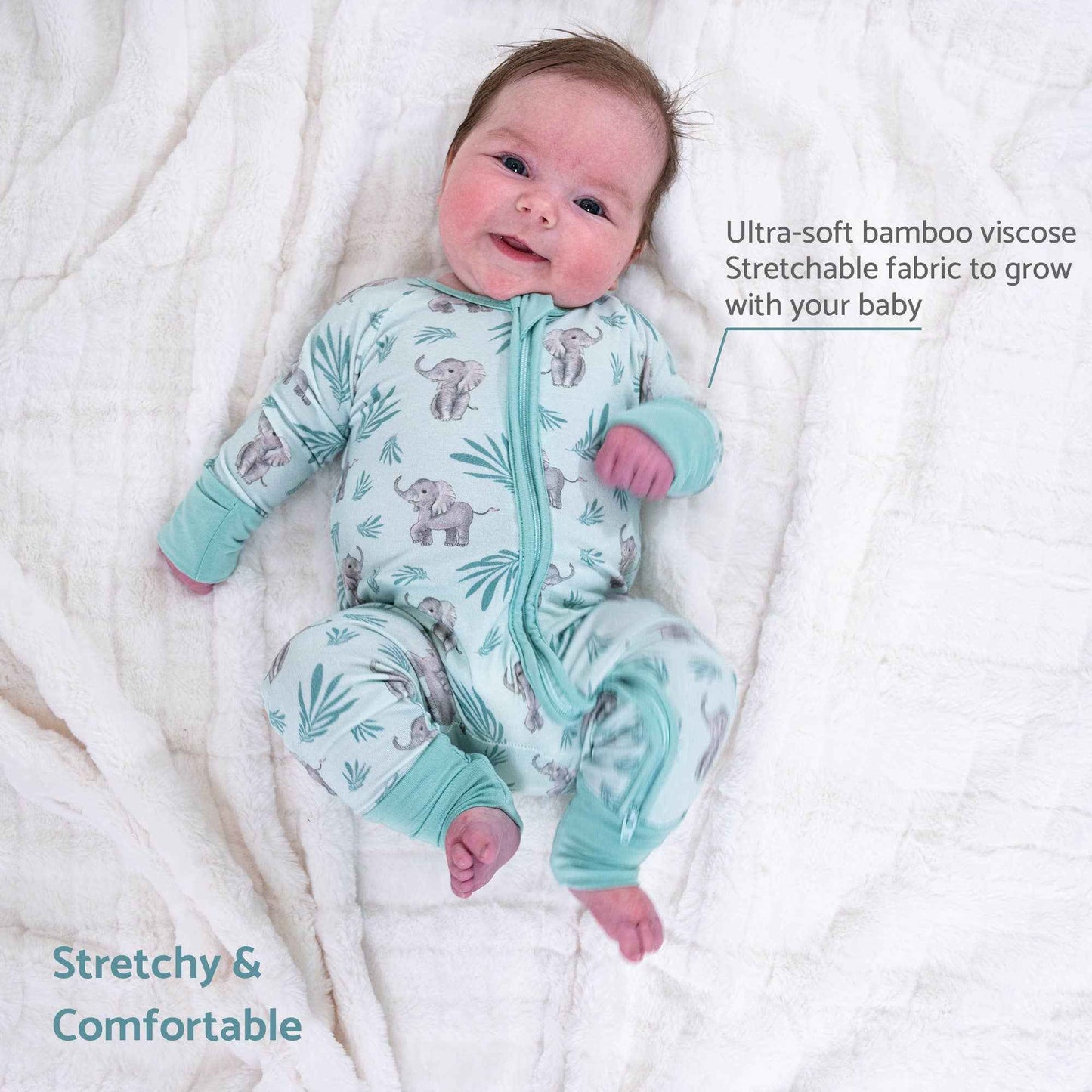 LollyBanks - Bamboo Baby Convertible Zipper Pajamas - Elephant