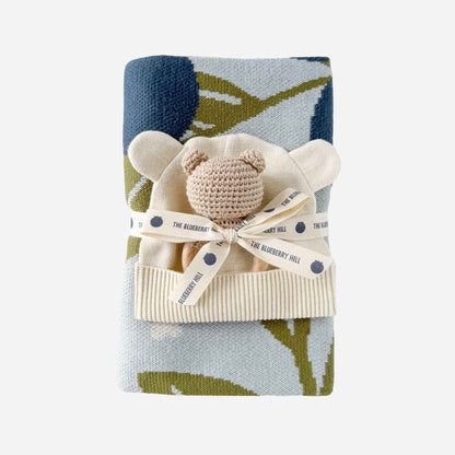 Set Blueberry Blanket Hat Teether Baby Newborn Shower Gift: Brown Bear