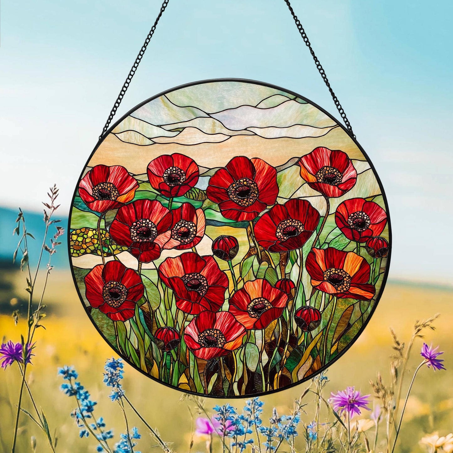 Poppy Stained Glass Suncatcher, Poppy Flower Window Hanging