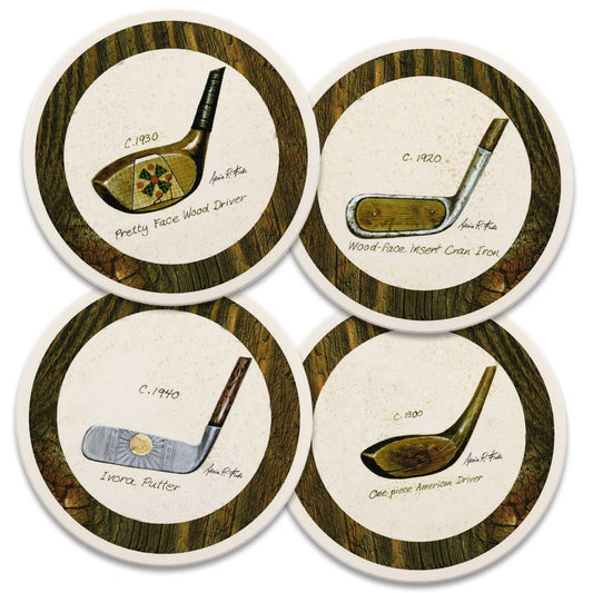 Antique Golf Clubs 4pk Asst. Absorbent Stone Coasters 4.25"