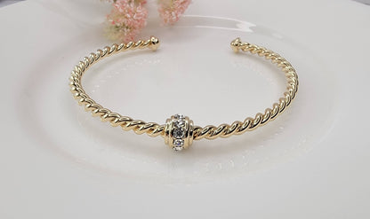 Classic Cable Bracelet with Rhinestone Bead
