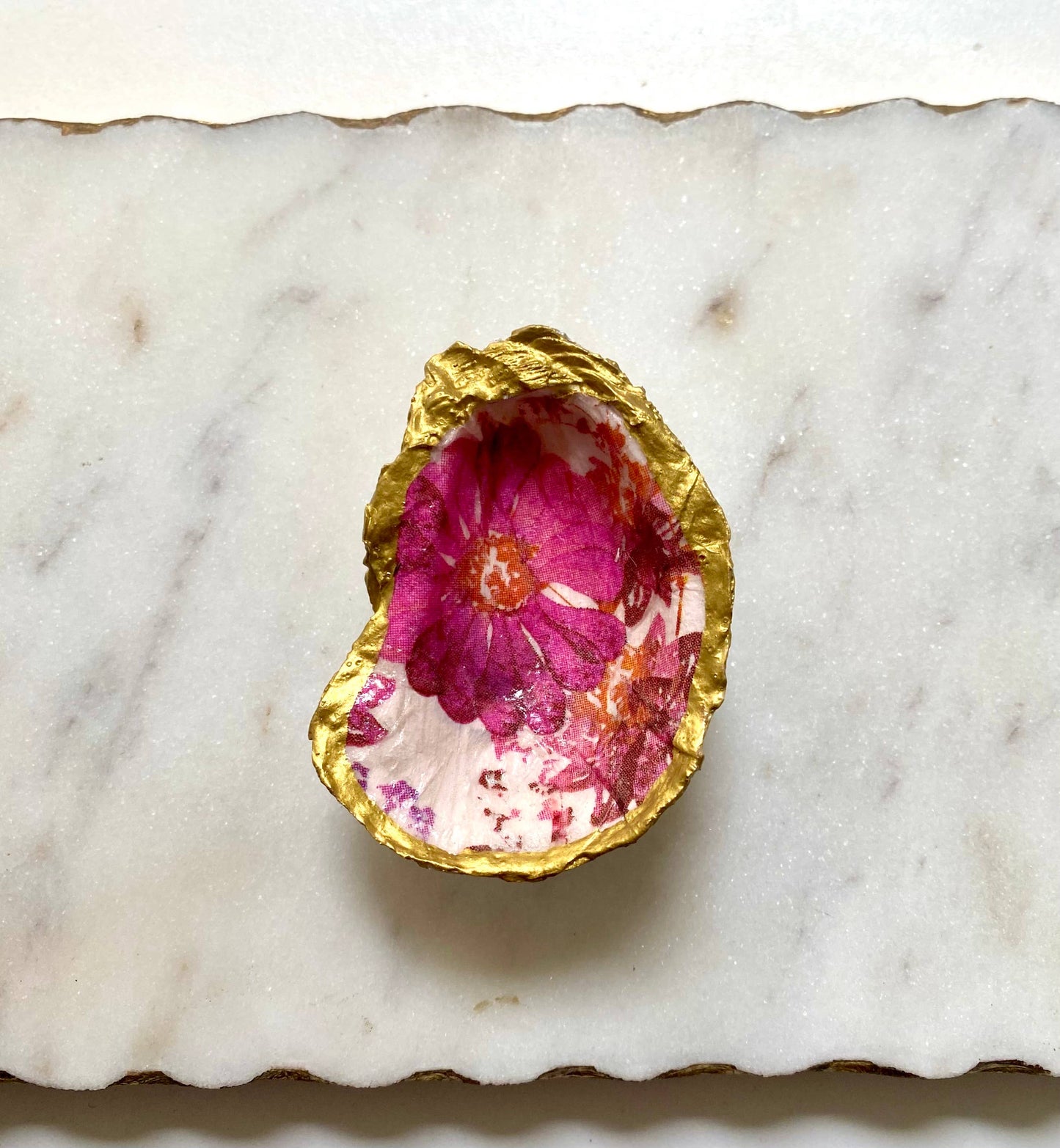 Magenta Floral Oyster Shell Jewelry Dish
