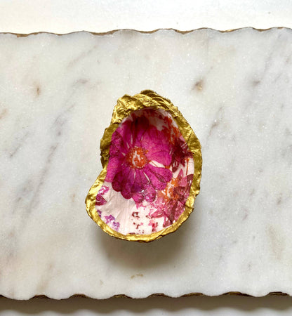 Magenta Floral Oyster Shell Jewelry Dish