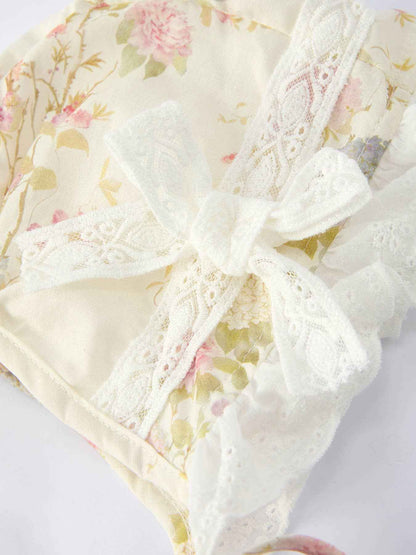 Floral Baby Girl Romper With Bow Ruffle And Hat: 6M