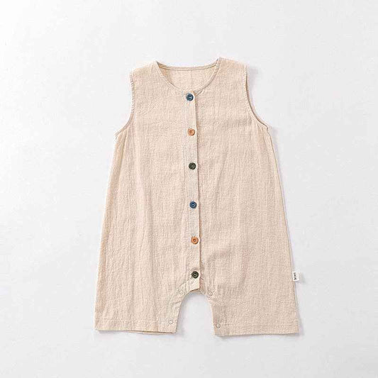 Baby summer sleeveless breathable cotton jumpsuit: Apricot vest shorts / 66(3-6M）