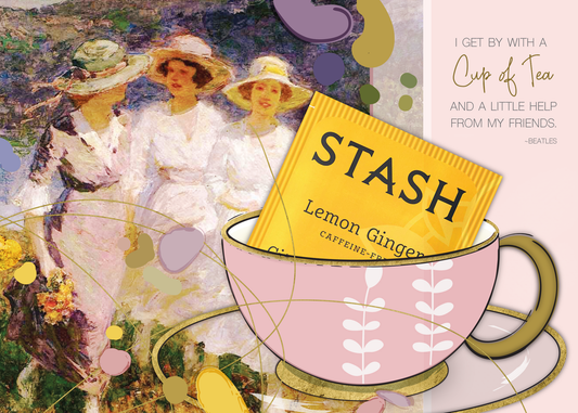 TEA GREETING Card w. REAL TEA BAG - Friends and a cup of Tea