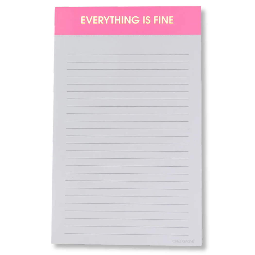Chez Gagné - Everything Is Fine - Lined Notepad - Pink - 65 perforated pages - 5x8