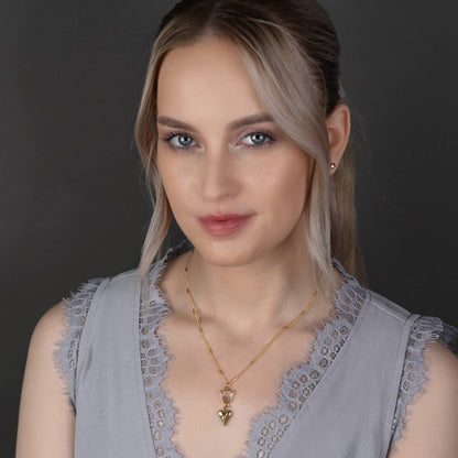 Brass Sculptured Heart w/ Crystal Quartz Necklace