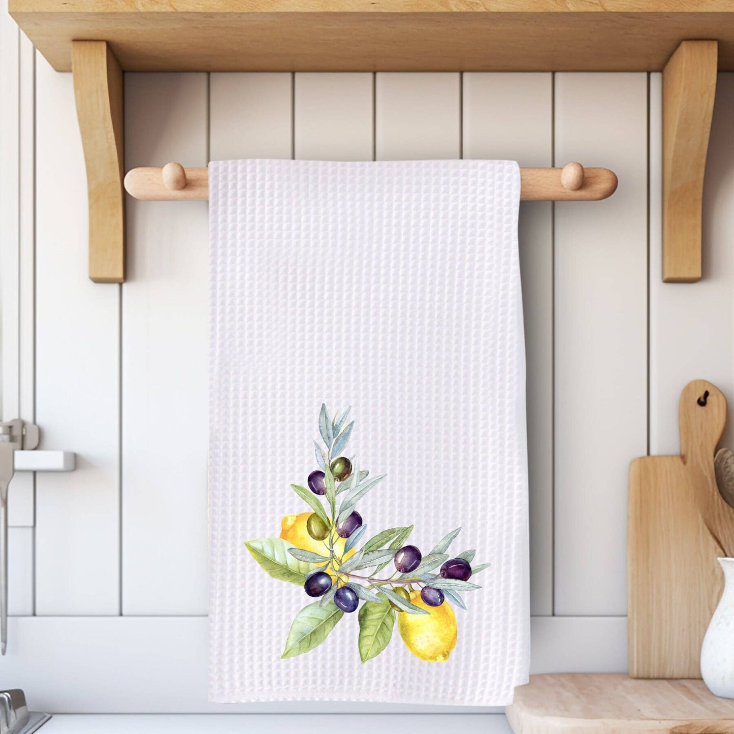 Lemon & Olive Waffle Weave Kitchen Tea Towel Farmhouse Decor