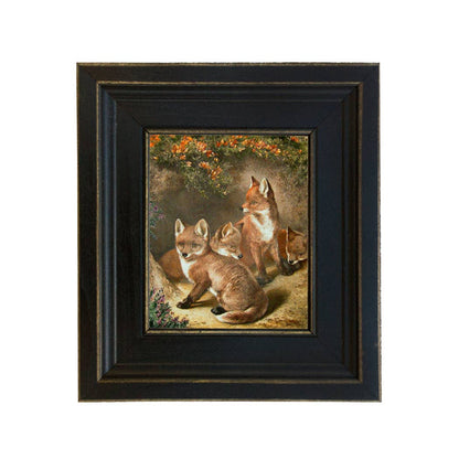 Four Young Foxes Painting Print on Canvas - Black Frame