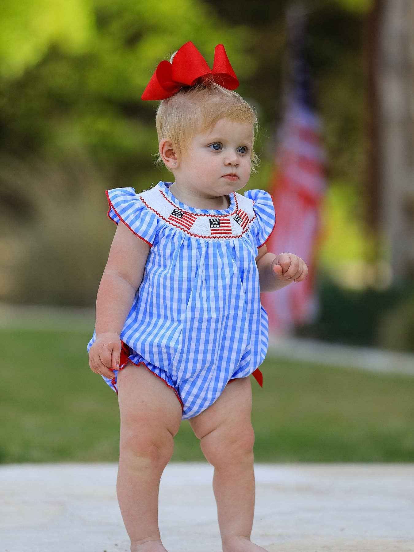 4th of july Flag Embroidery Smocking Girls Romper: 3M
