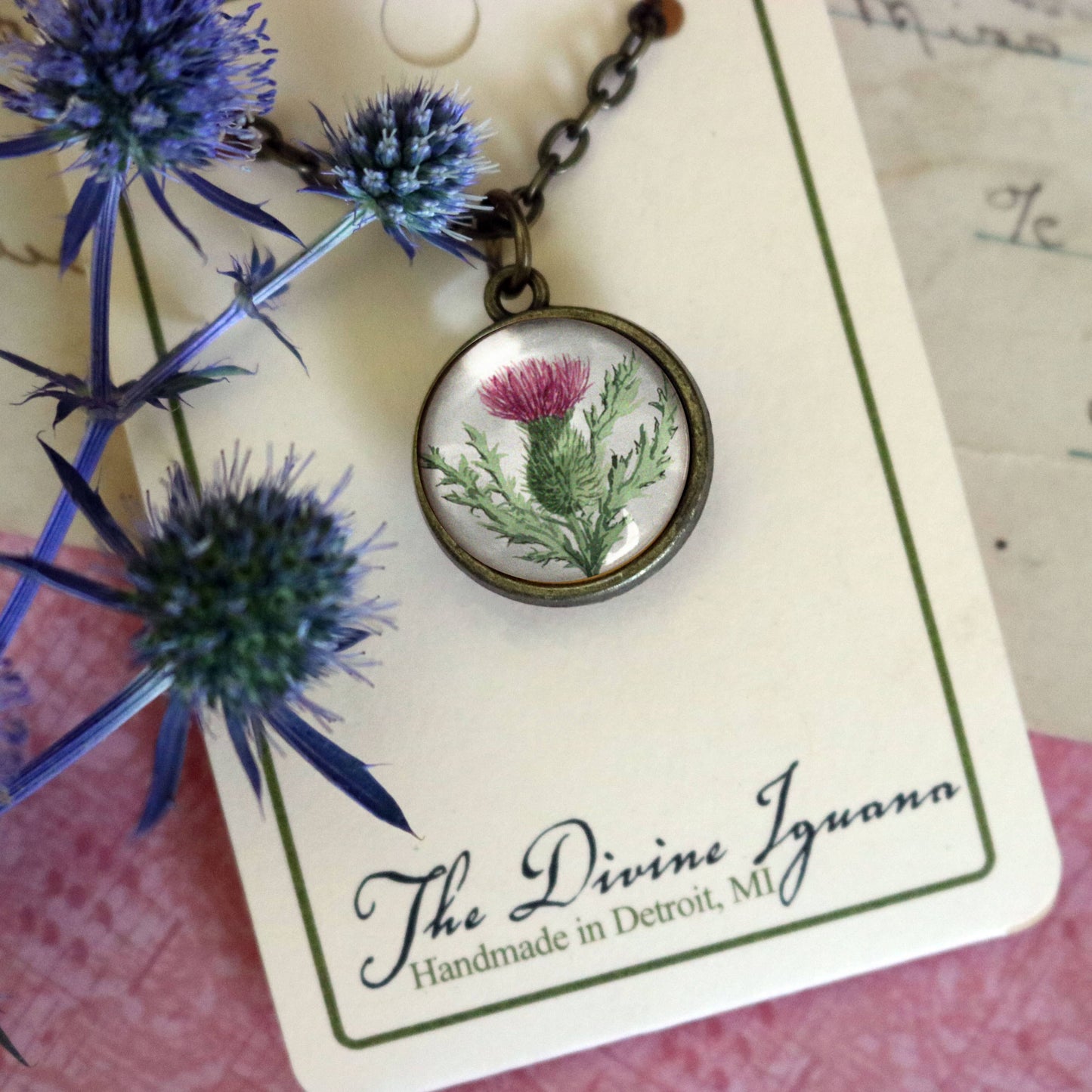Scottish Thistle Simple Reversible Pendant Necklace