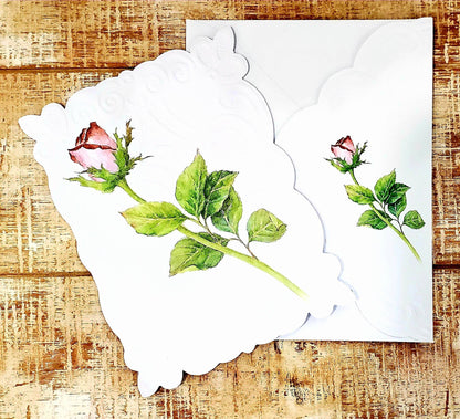 Single Rose Embossed, Die-cut Boxed Note Cards