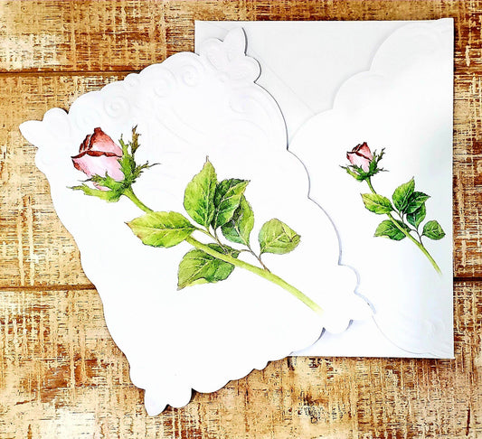 Single Rose Embossed, Die-cut Boxed Note Cards