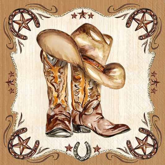 Paper Cocktail Napkins Pack of 20 Western Leather Boots