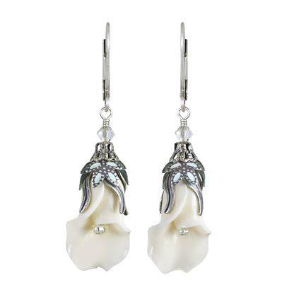 Peaceful Floral Earrings with Hand-Painted Leaves