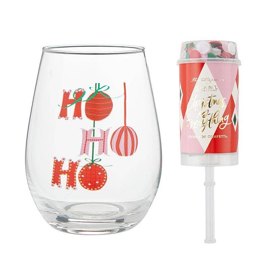 Wineglass & Pop Gift Set Ho Ho Ho